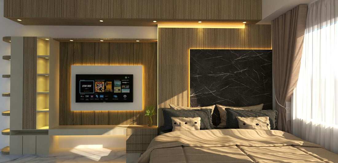 A luxurious bedroom with a TV and bed