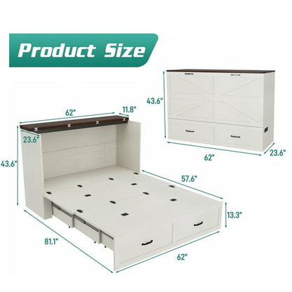 Queen Size Murphy Chest Bed with Storage Drawers & Power Outlets
