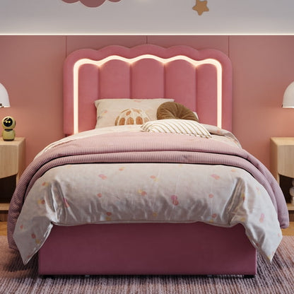 Pink Velvet LED Bed Frame with Storage Drawer