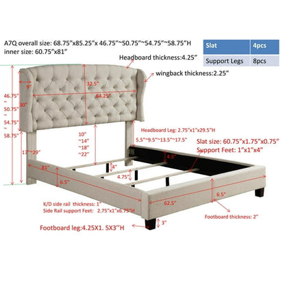 Light Gray Queen Upholstered Platform Bed Frame