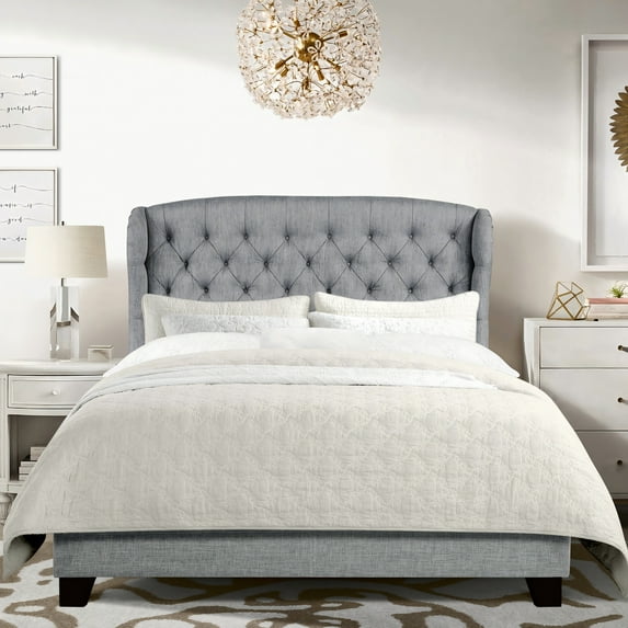 Light Gray Queen Upholstered Platform Bed Frame