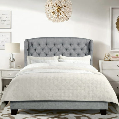 Light Gray Queen Upholstered Platform Bed Frame
