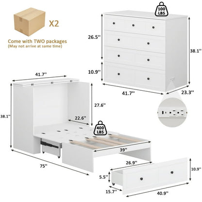 Twin Murphy Bed Chest with Charging Station