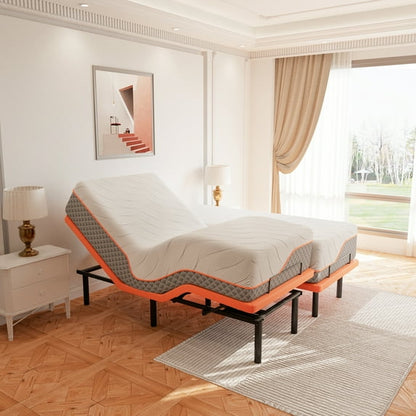 Split King Adjustable Bed Frame With 14 Inch Hybrid Mattress