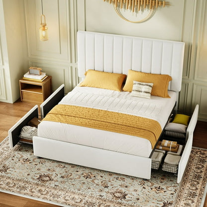 Queen Storage Bed Frame with Adjustable Velvet Headboard