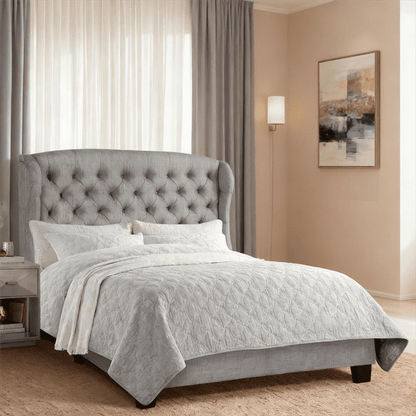 Light Gray Queen Upholstered Platform Bed Frame