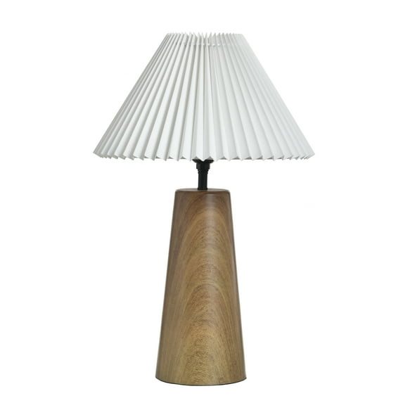 Wood Grain Table Lamp with Pleated Shade