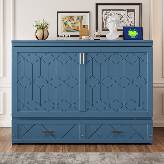 Queen Murphy Wall Bed with Storage Drawer & USB Ports