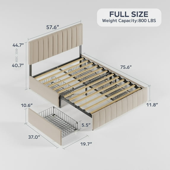 Full Bed Frame with Storage Drawers