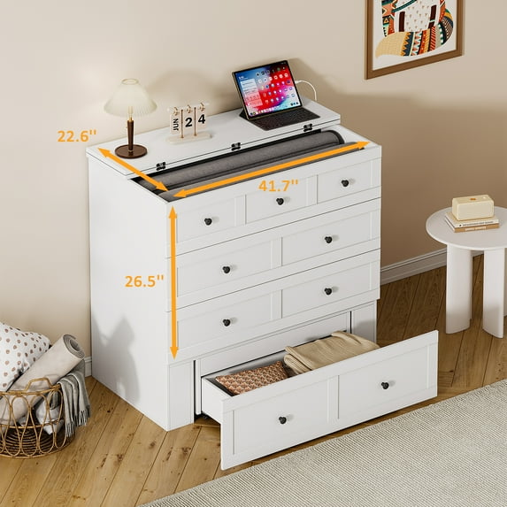 Twin Murphy Bed Chest with Charging Station