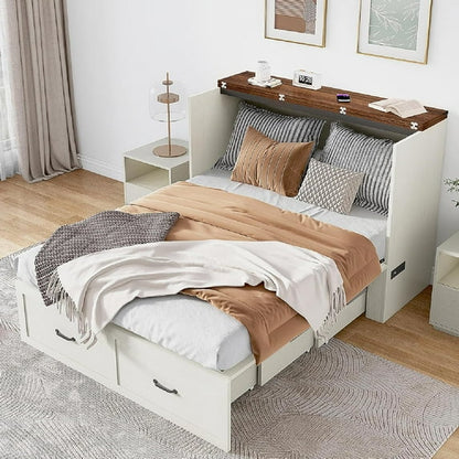 Queen Size Murphy Chest Bed with Storage Drawers & Power Outlets