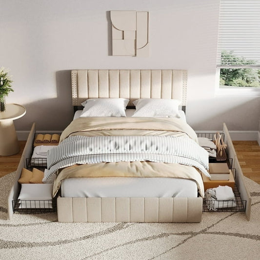 Full Bed Frame with Storage Drawers
