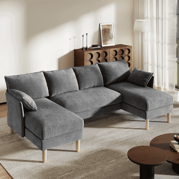 Modern U Shape Chenille Sectional Sofa with Chaise