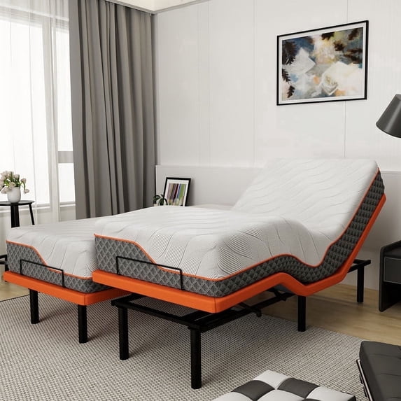 Split King Adjustable Bed Frame With 14 Inch Hybrid Mattress