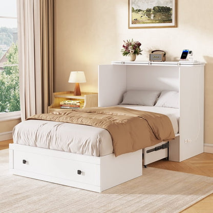 Twin Farmhouse Murphy Bed with Storage & Charging Station