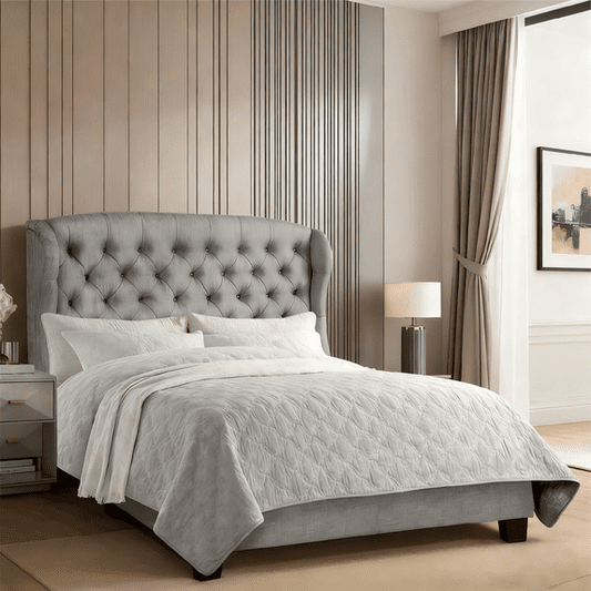 Light Gray Queen Upholstered Platform Bed Frame