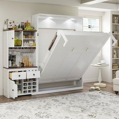 Queen Murphy Cabinet Bed with LED Storage