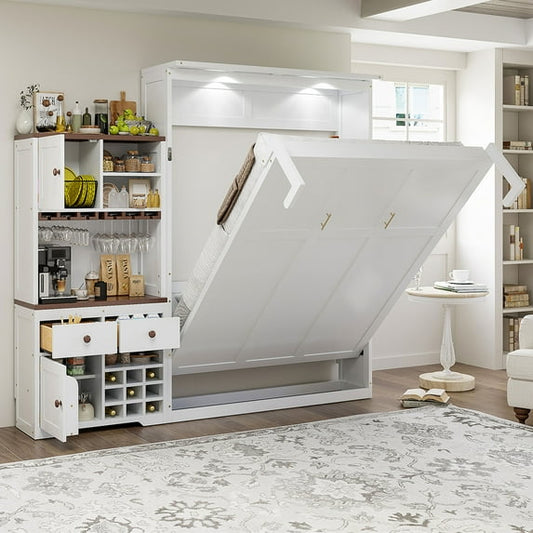 Queen Murphy Cabinet Bed with LED Storage