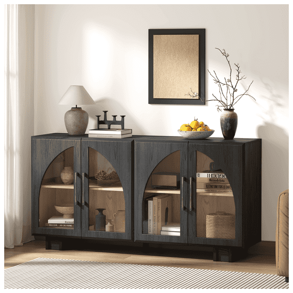 Modern Arched Glass Door Sideboard Cabinet