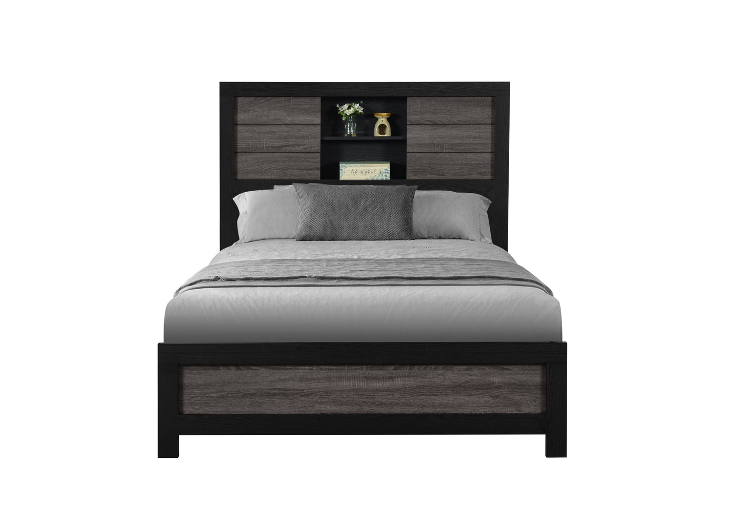 Lisbon GreyBlack Bookcase FullBed Front