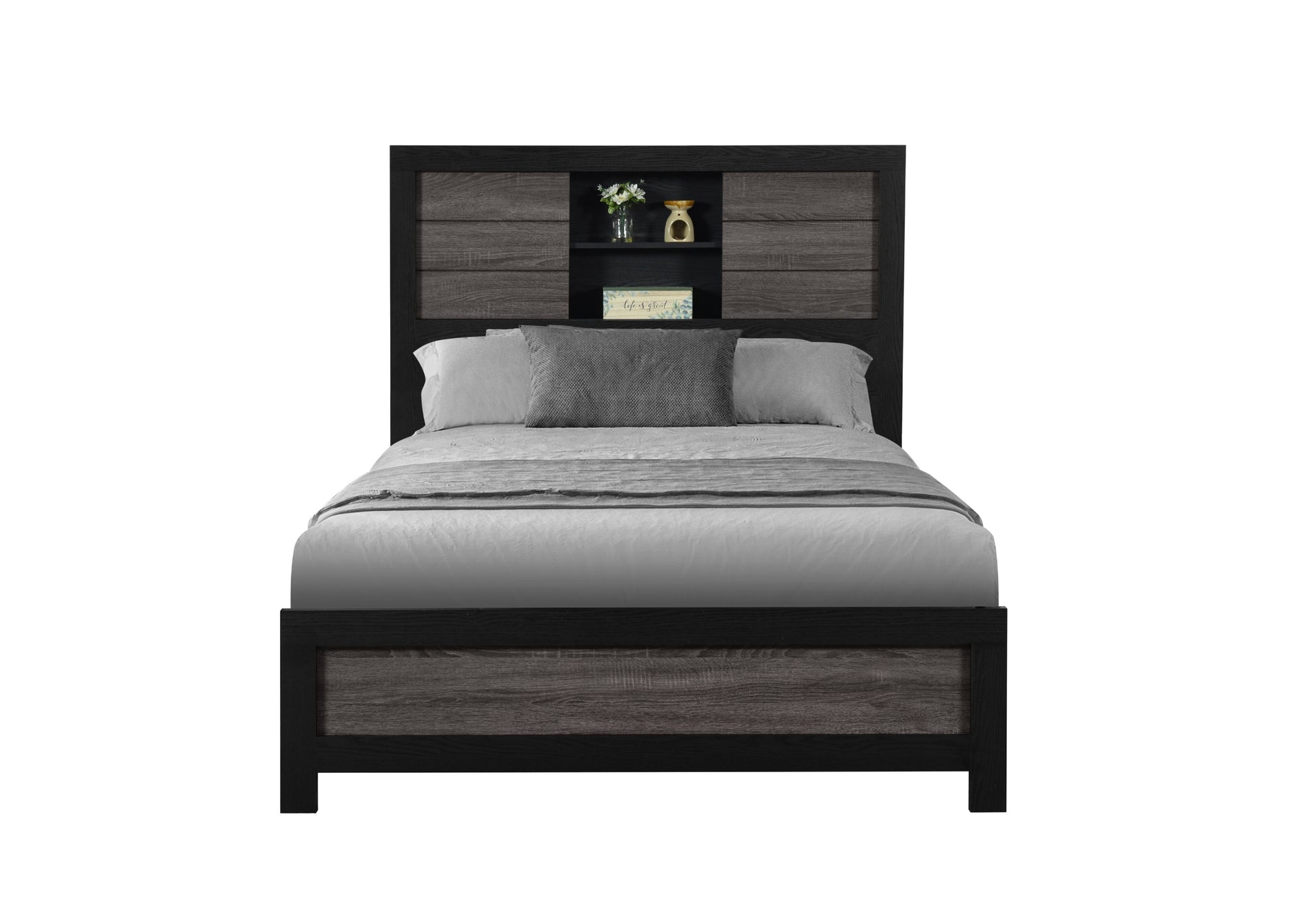 Lisbon GreyBlack Bookcase FullBed Front