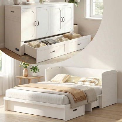 Queen Murphy Cabinet Bed with USB Ports & Storage Drawer