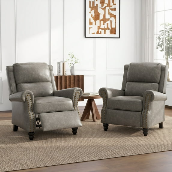 Stripe Gray Wingback Recliner Chair Set