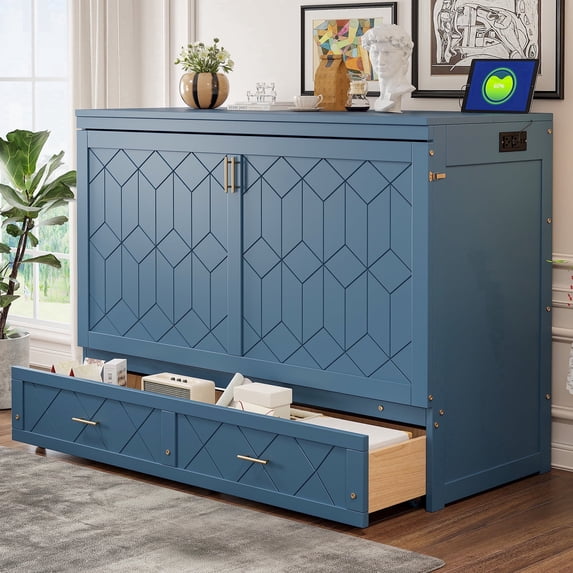 Queen Murphy Wall Bed with Storage Drawer & USB Ports