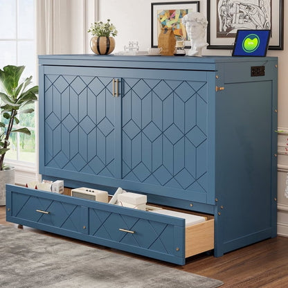 Queen Murphy Wall Bed with Storage Drawer & USB Ports