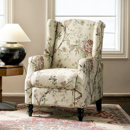 Plaid Beige Wingback Recliner Chair