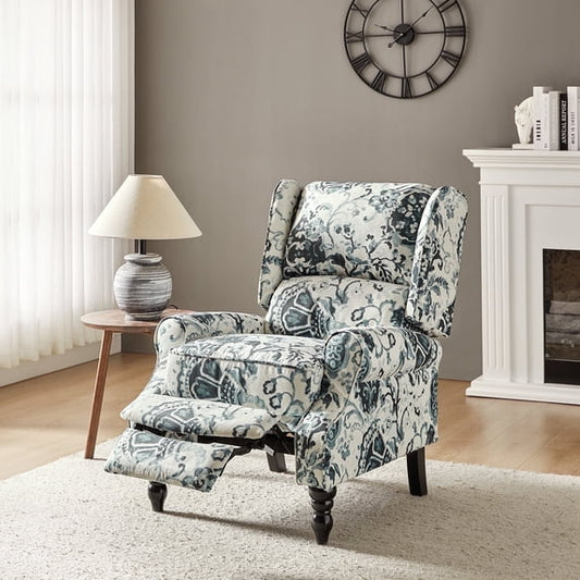 Vintage Floral Wingback Push Back Recliner Chair