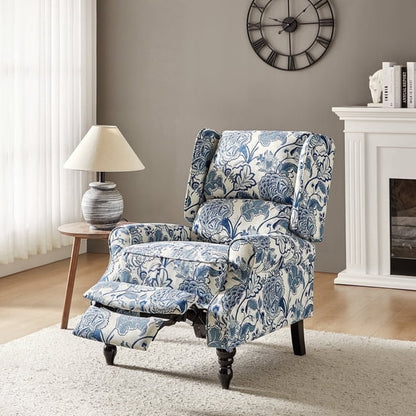 Vintage Floral Wingback Push Back Recliner Chair