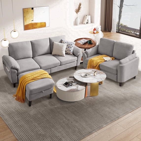 Modern Sectional Sofa Set with Storage Ottoman