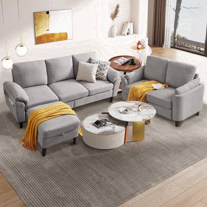 Modern Sectional Sofa Set with Storage Ottoman