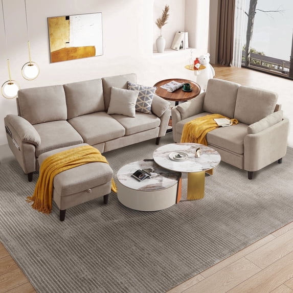 Modern Sectional Sofa Set with Storage Ottoman