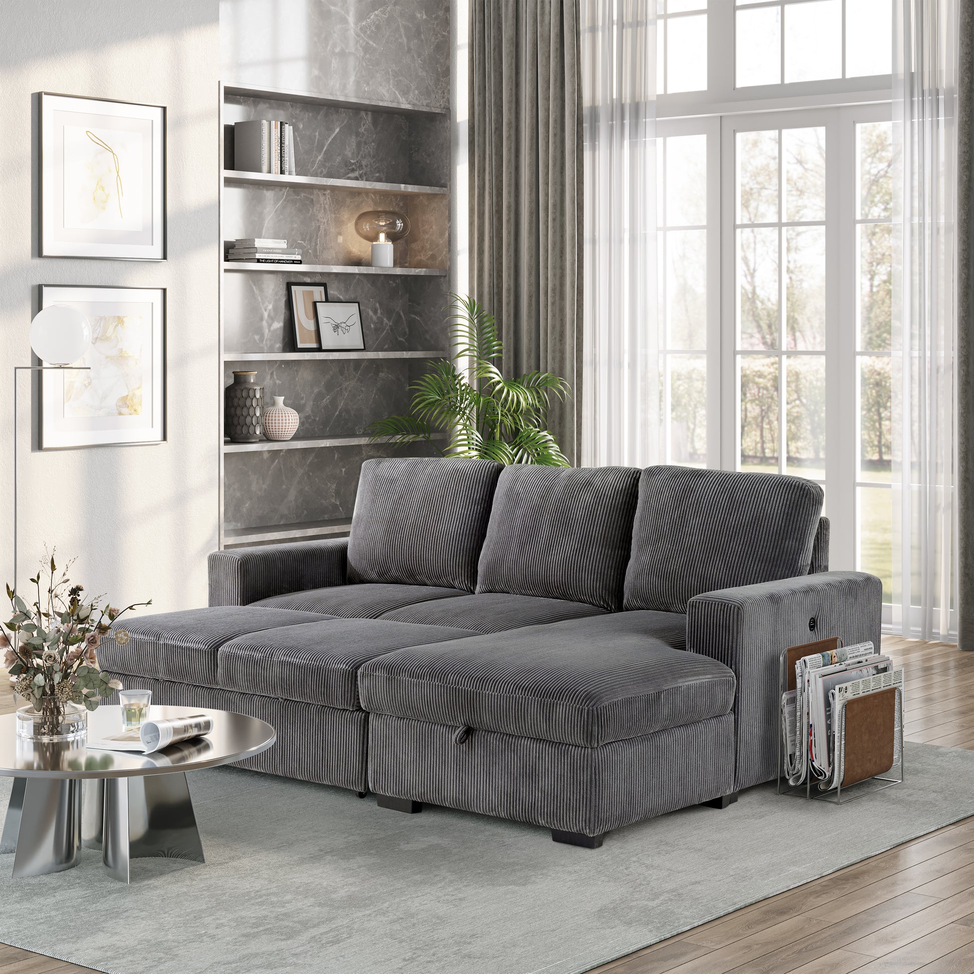 U2660 GREY L SHAPE PULLOUT OPEN
