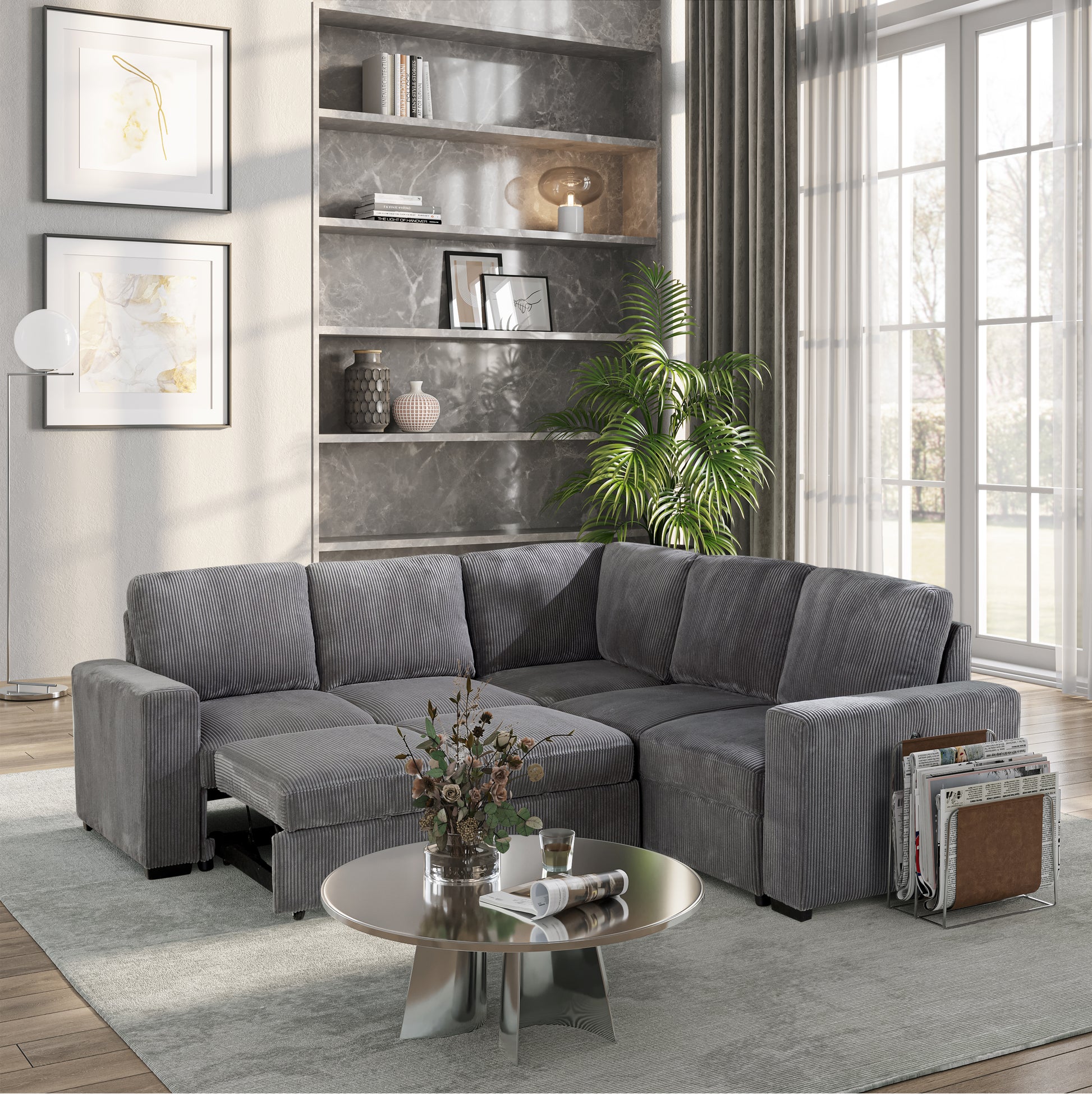 U2660 GREY SECTIONAL - NO CHAISE PULL OUT OPEN