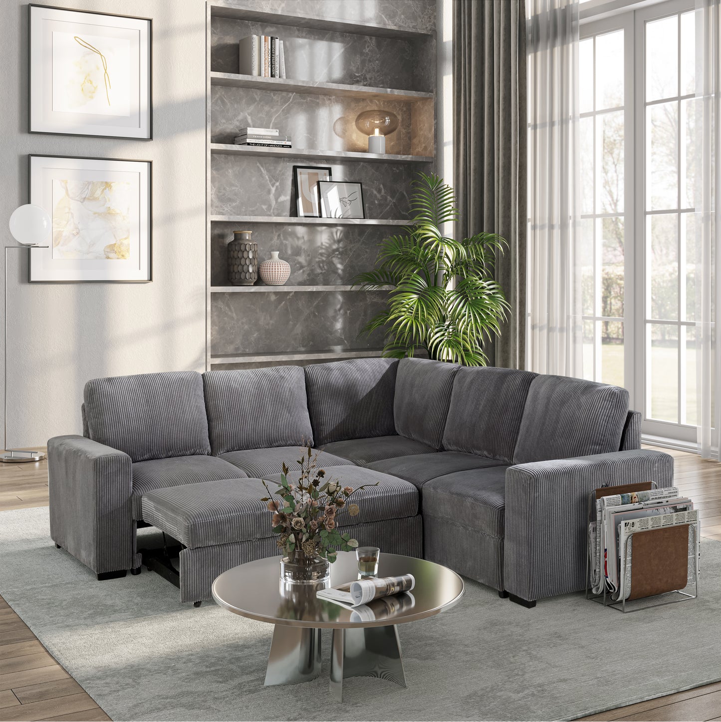 U2660 GREY SECTIONAL - NO CHAISE PULL OUT OPEN