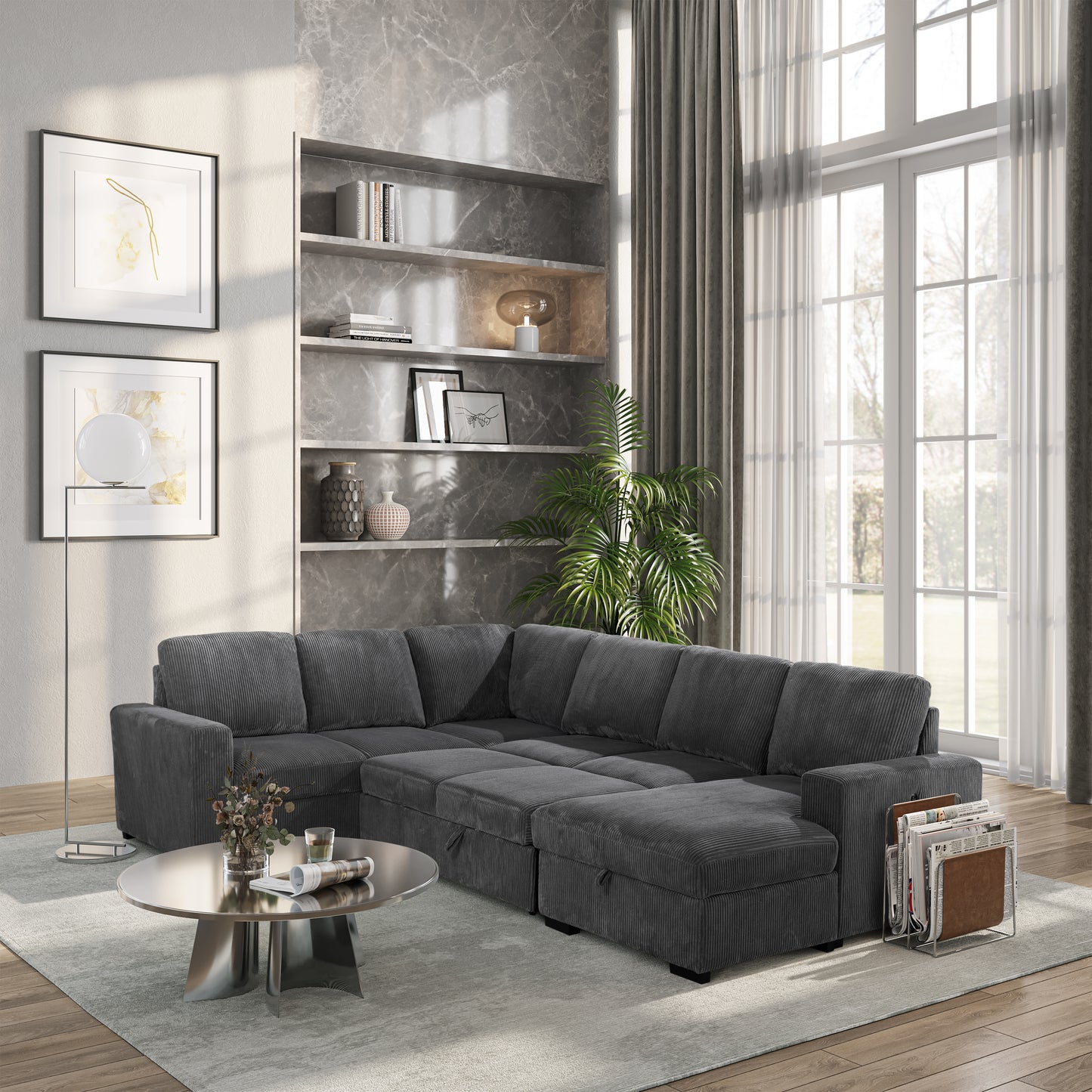 U2660 GREY SECTIONAL PULL OUT OPEN
