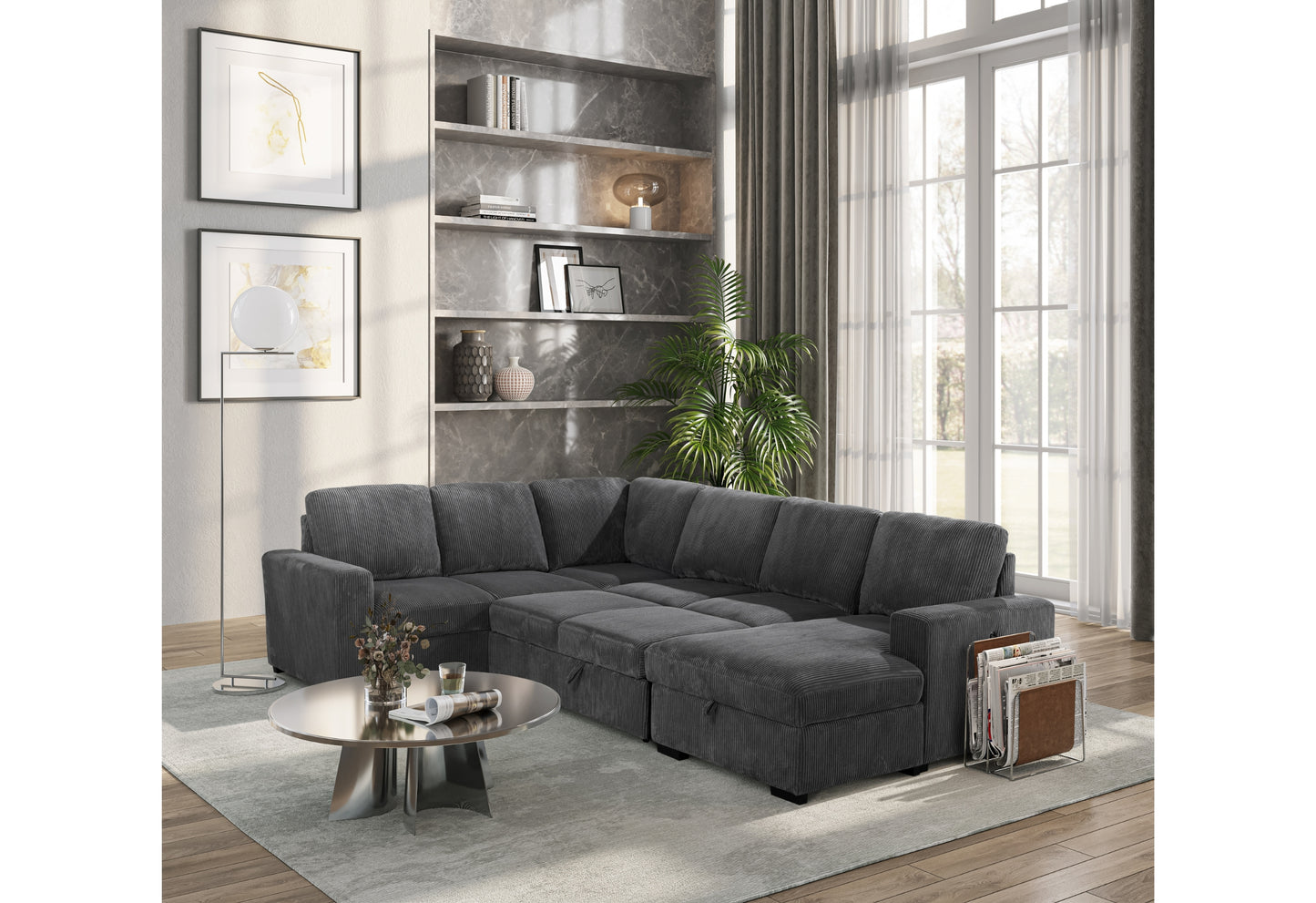 U2660 Grey Sectional RSC Pull Out Open