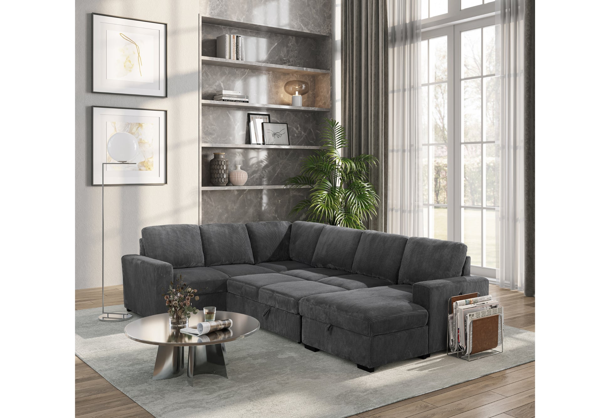 U2660 Grey Sectional RSC Pull Out Open