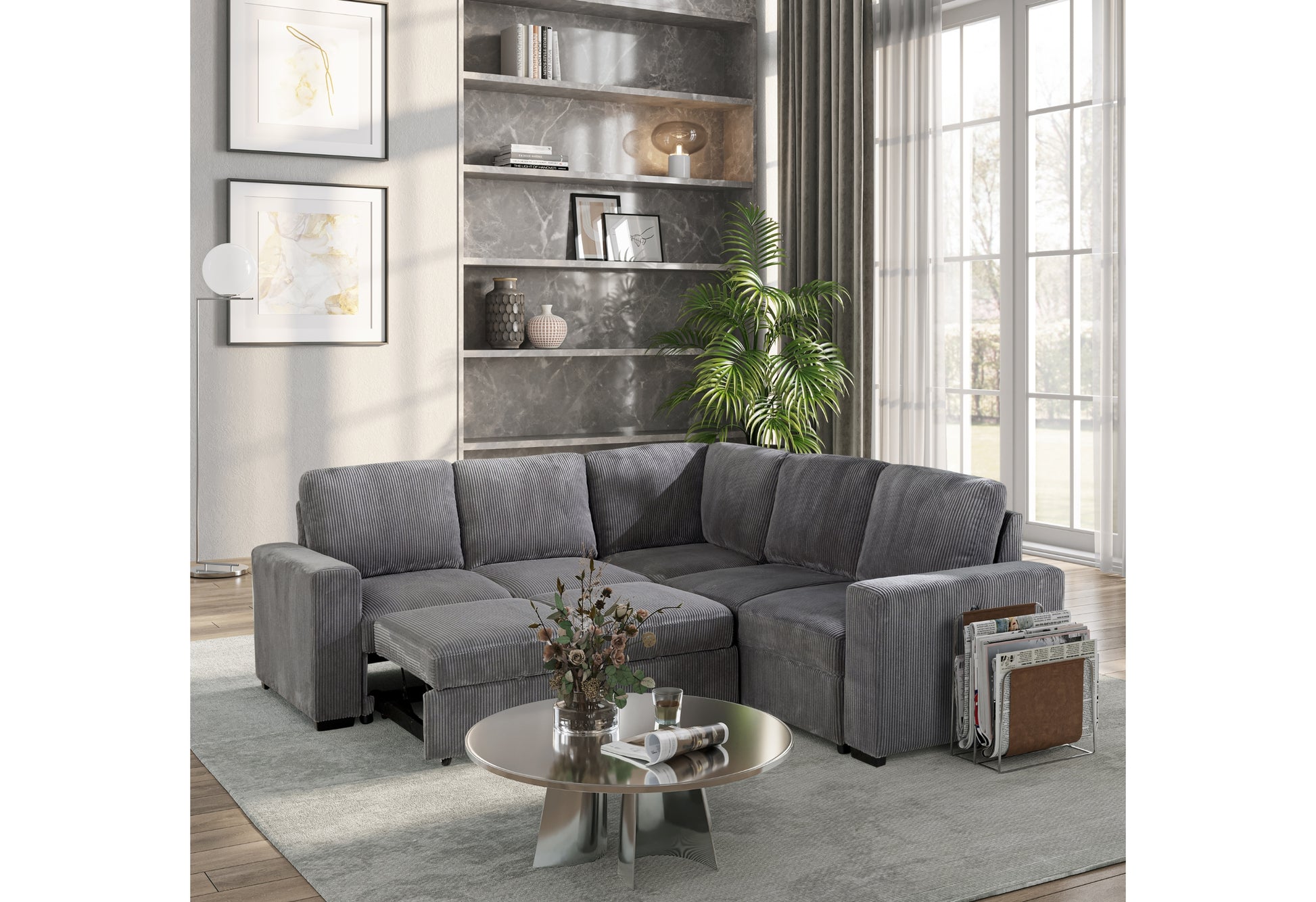 U2660 Grey Sectional Without Chaise with pullout