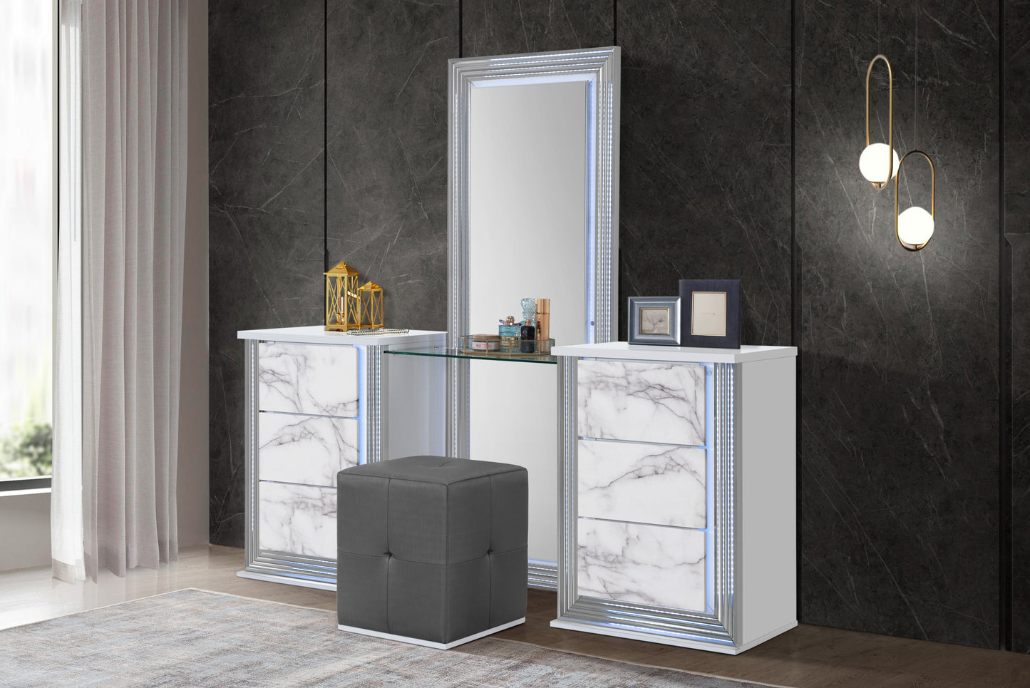 YLIME-WHITE MARBLE-VANITY SET(RSC)