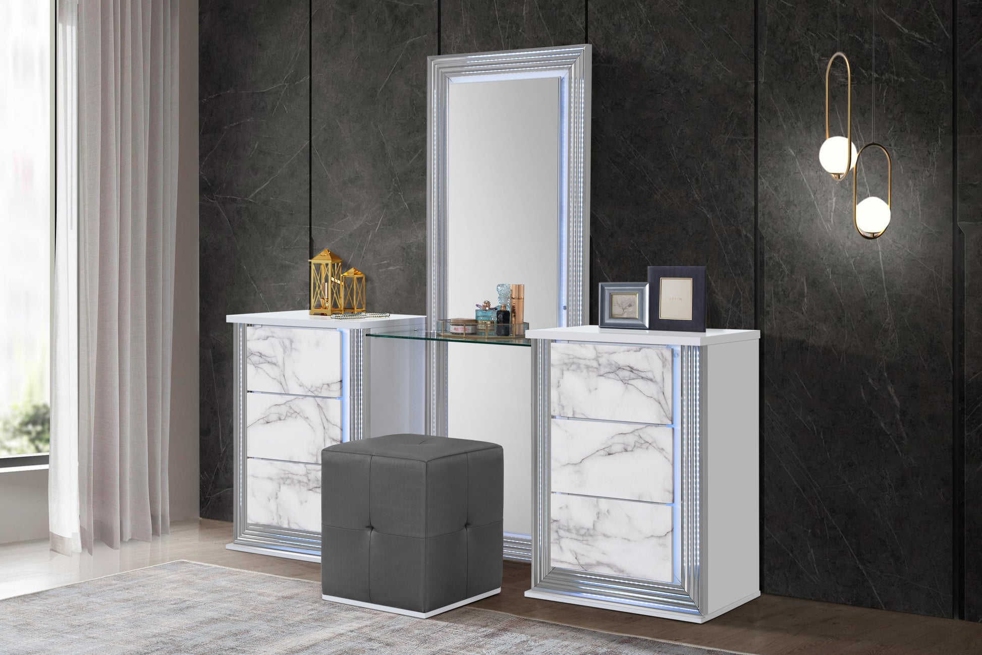 YLIME-WHITE MARBLE-VANITY SET(RSC)