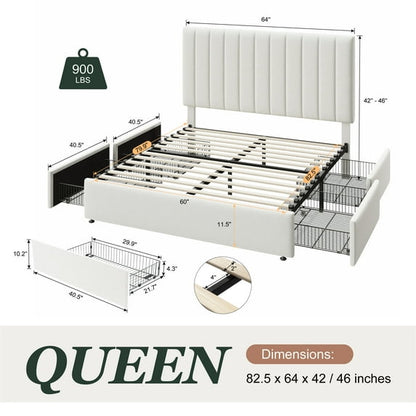 Queen Storage Bed Frame with Adjustable Velvet Headboard