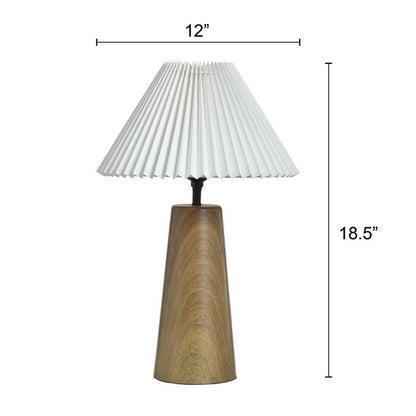 Wood Grain Table Lamp with Pleated Shade