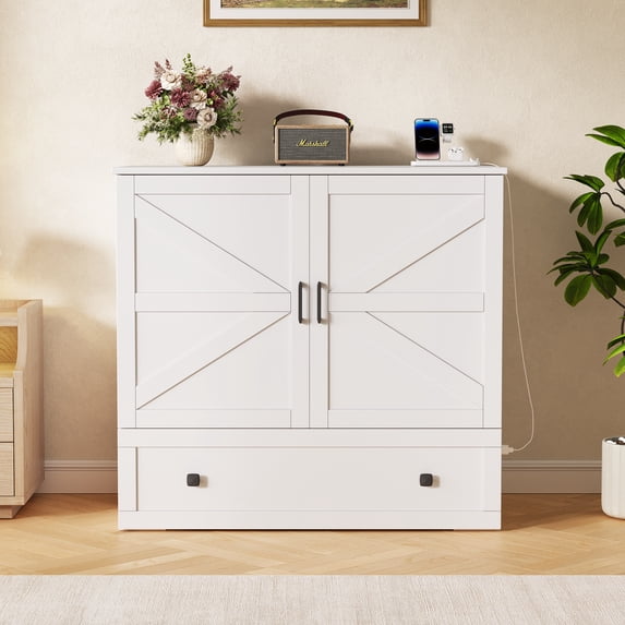 Twin Farmhouse Murphy Bed with Storage & Charging Station
