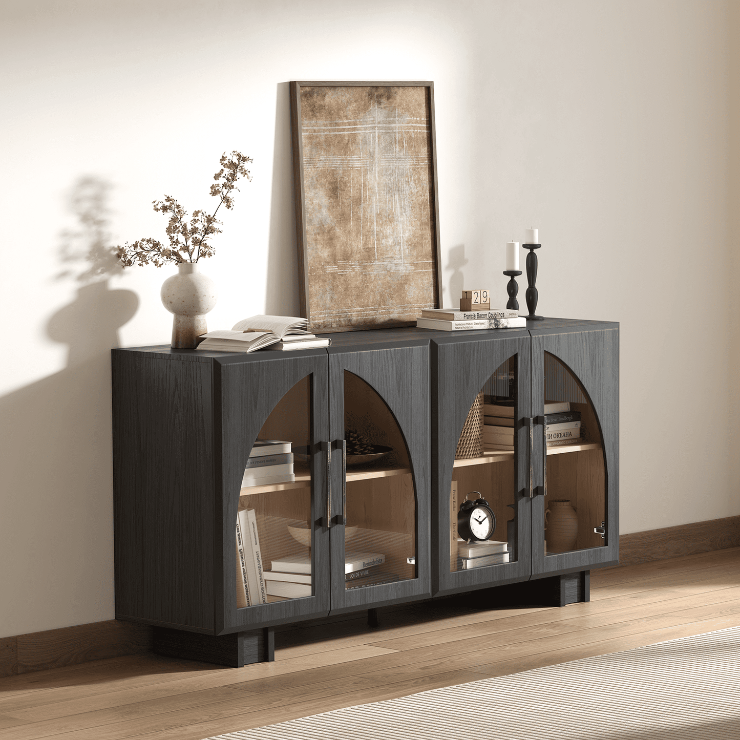 Modern Arched Glass Door Sideboard Cabinet
