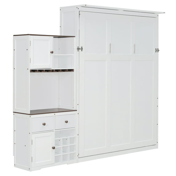 Queen Murphy Cabinet Bed with LED Storage