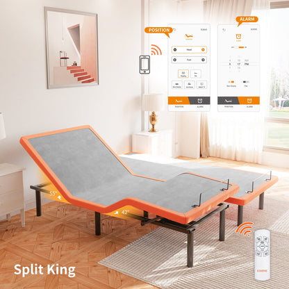 Split King Adjustable Bed Frame With 14 Inch Hybrid Mattress